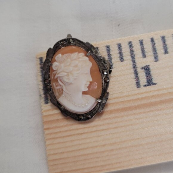 Vintage Cameo European Silver Marcasite Pendant - Picture 3 of 8